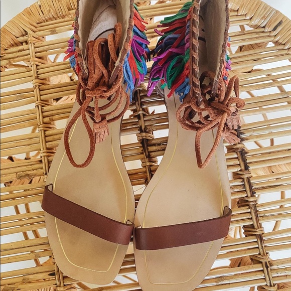 ZARA Boho Gladiator Fringe Sandals Size EU 37 | US 6.5 Womens - Picture 5 of 9